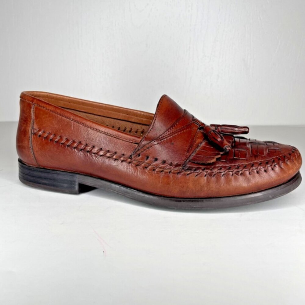 Giorgio Brutini Brazil Brown Woven Leather Kiltie Tassel Loafers 8M - Picture 4 of 15